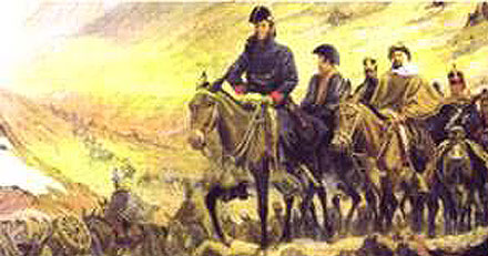 Imagen de una pintura que muestra el cruce de los Andes